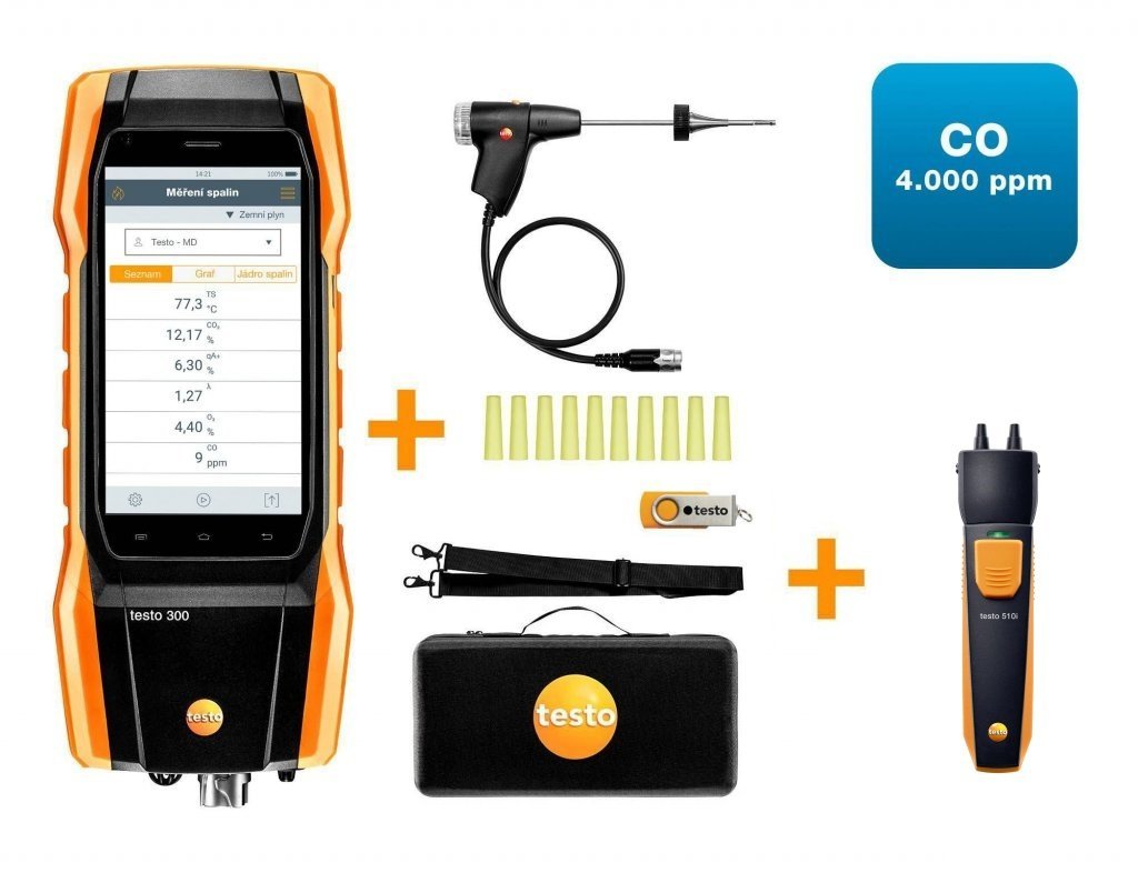 Testo 300 - Analyzátor spalin sada 1 (O2, CO až do 4,000 ppm)