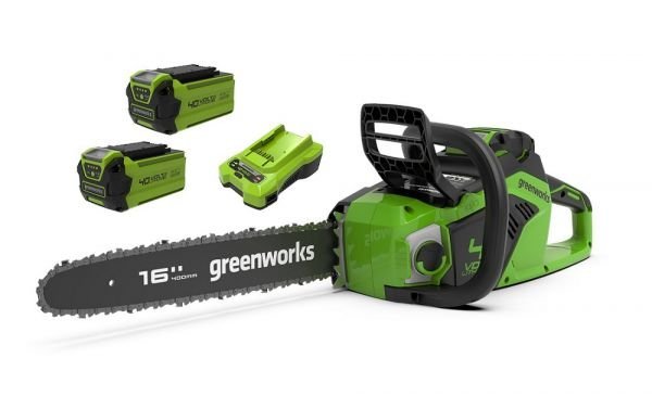 40V motorová pila 40 cm Greenworks nabíječka GD40CS18K2X + sada 2x 2Ah baterií